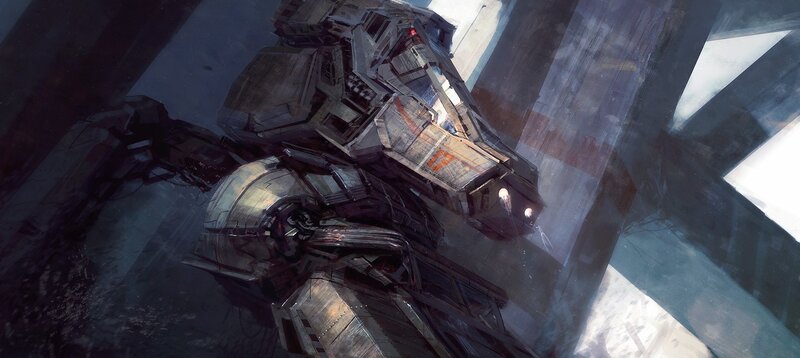 futuristic robot in a city