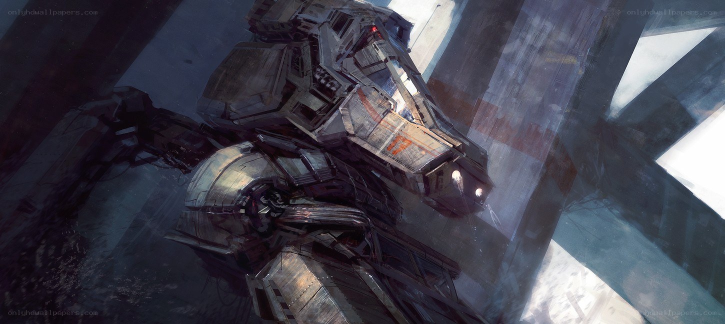 futuristic robot in a city