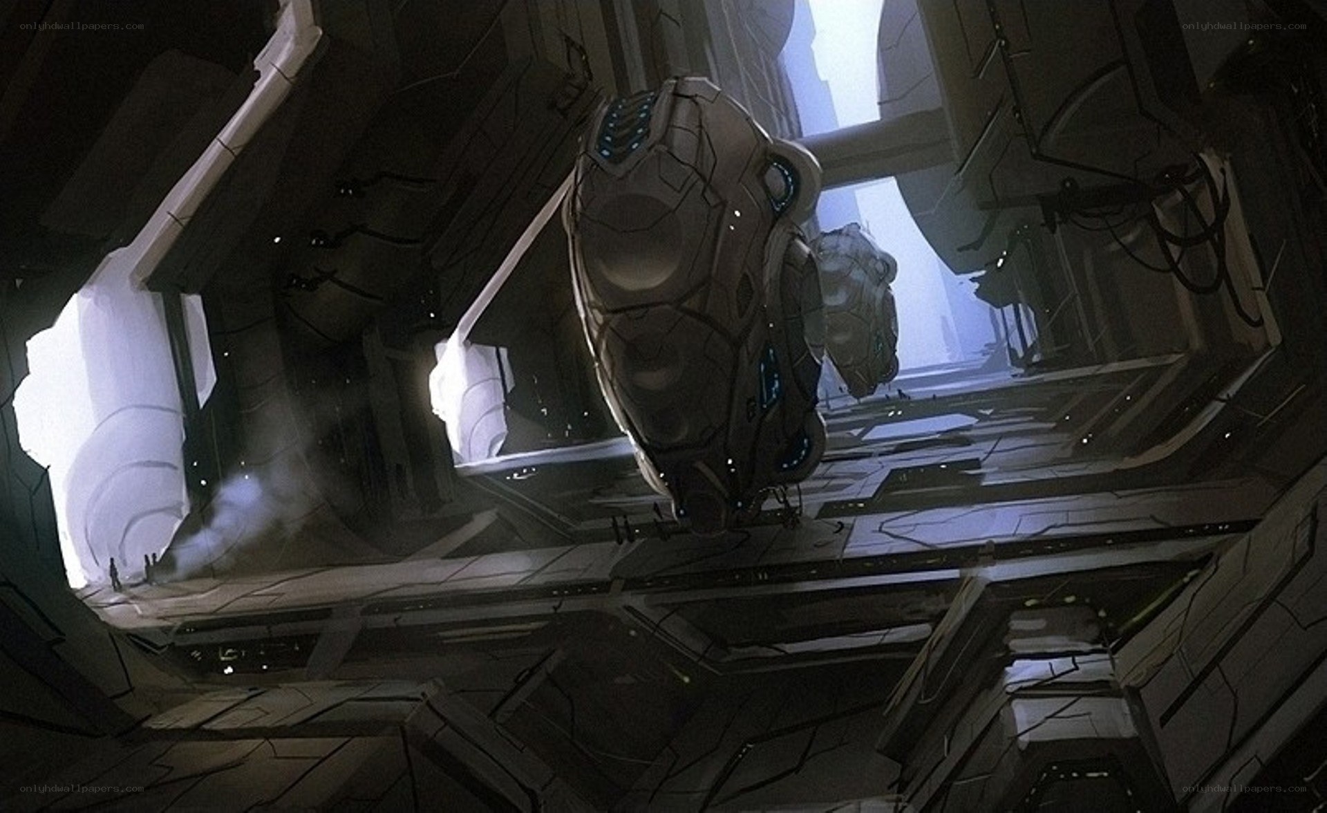 futuristic robot in a corridor