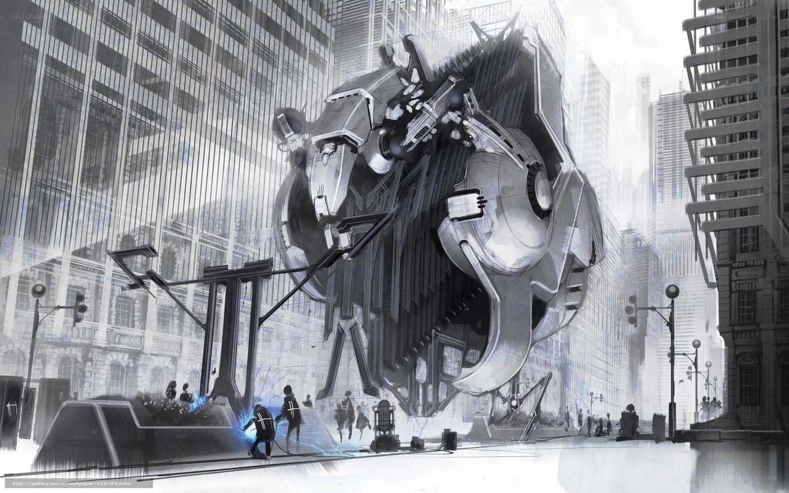 Futuristic robot in city