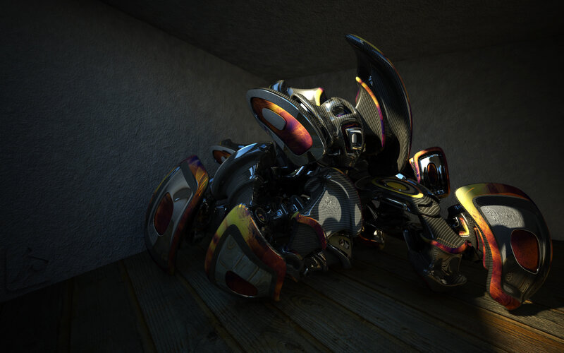 futuristic robot in corner