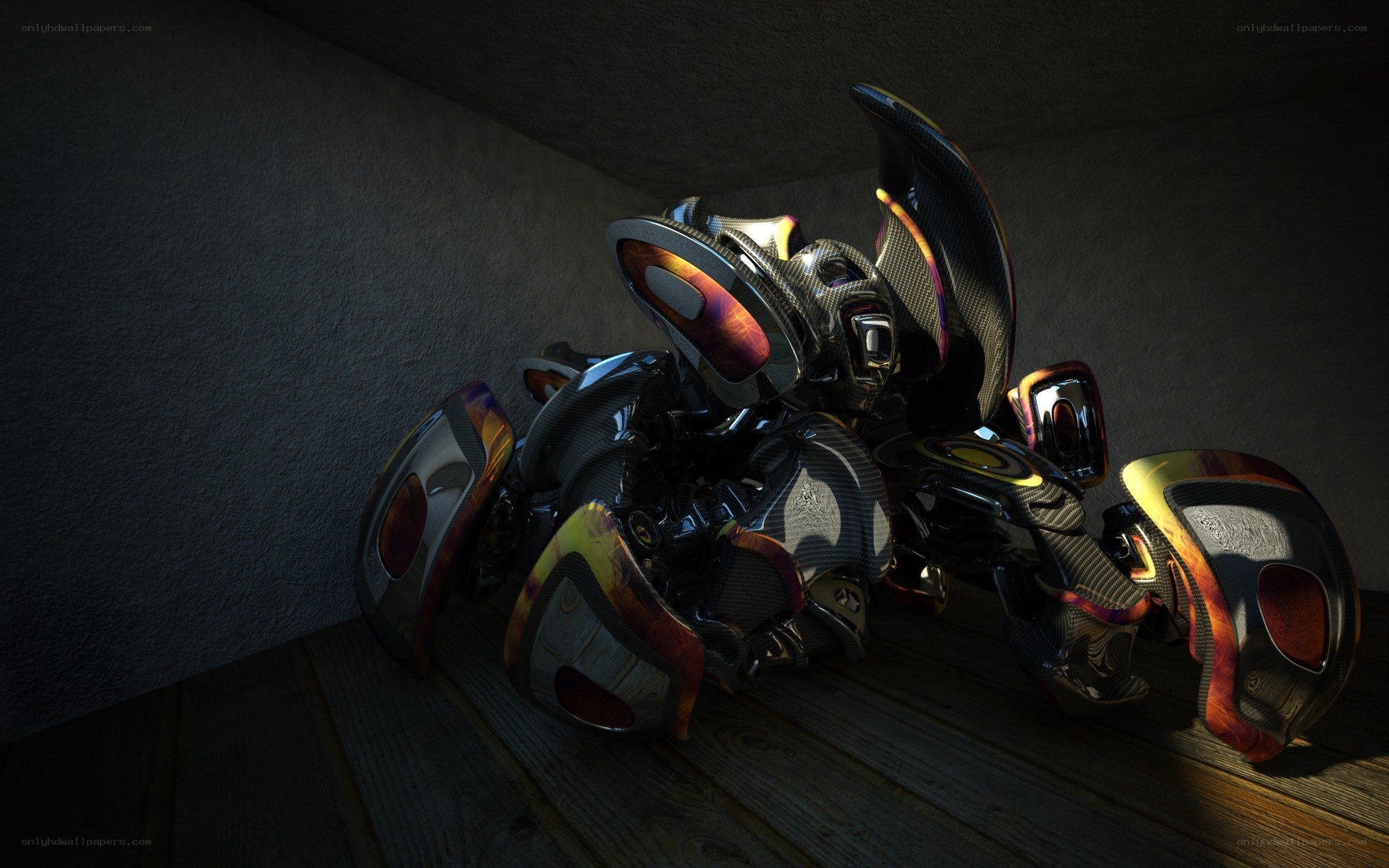 futuristic robot in dark room