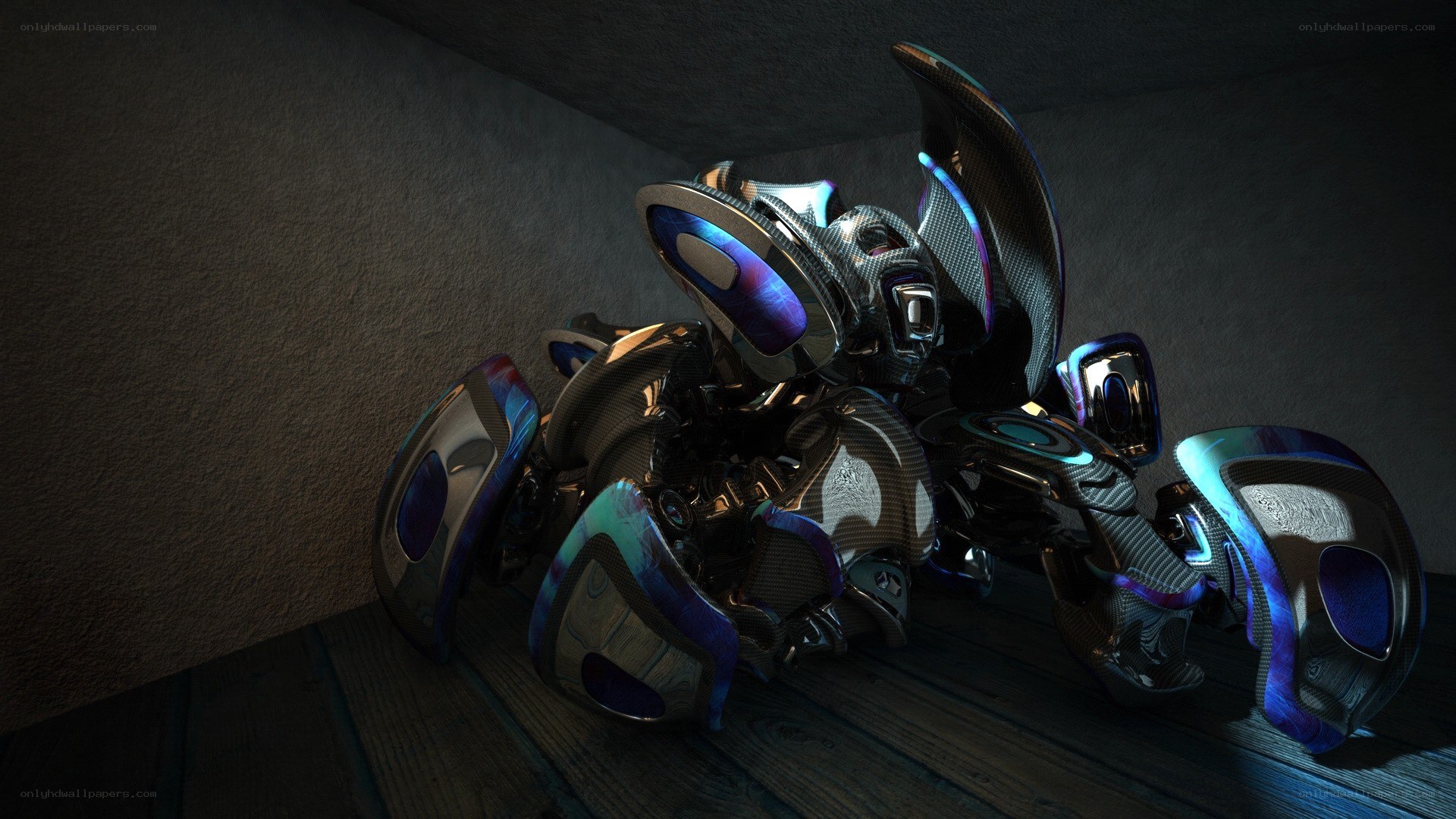 futuristic robot in dark room