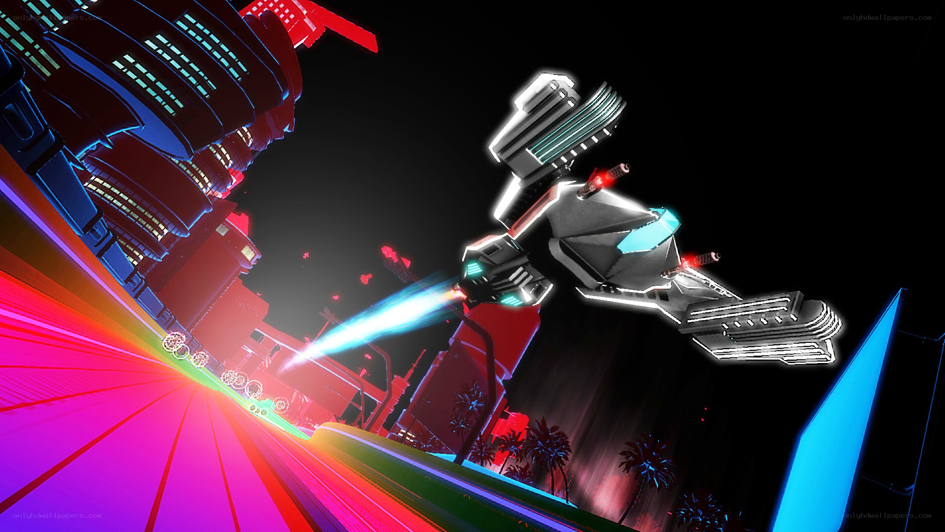 futuristic robot in neon city