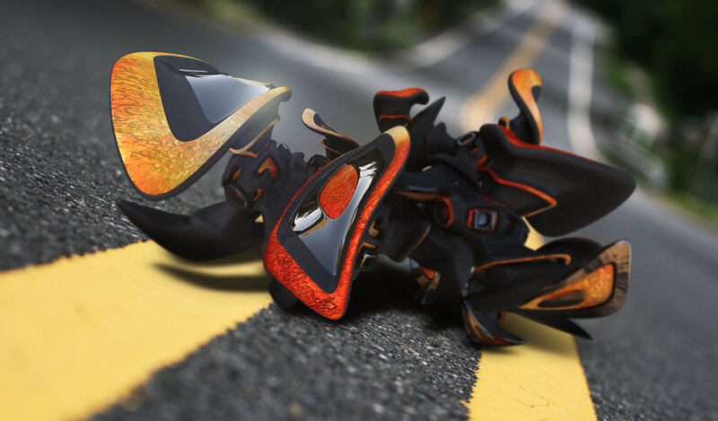 Futuristic Robot on Road — Black