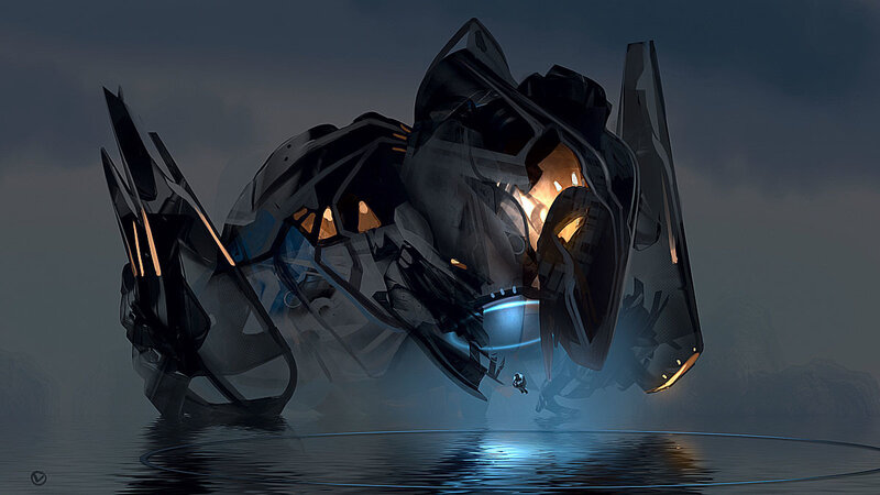 futuristic robot on water