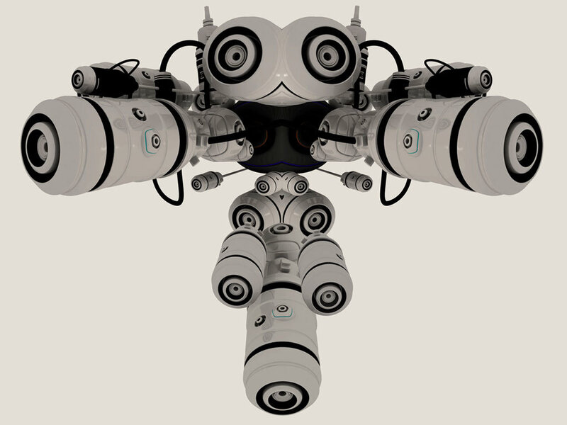 futuristic robot with multiple cameras