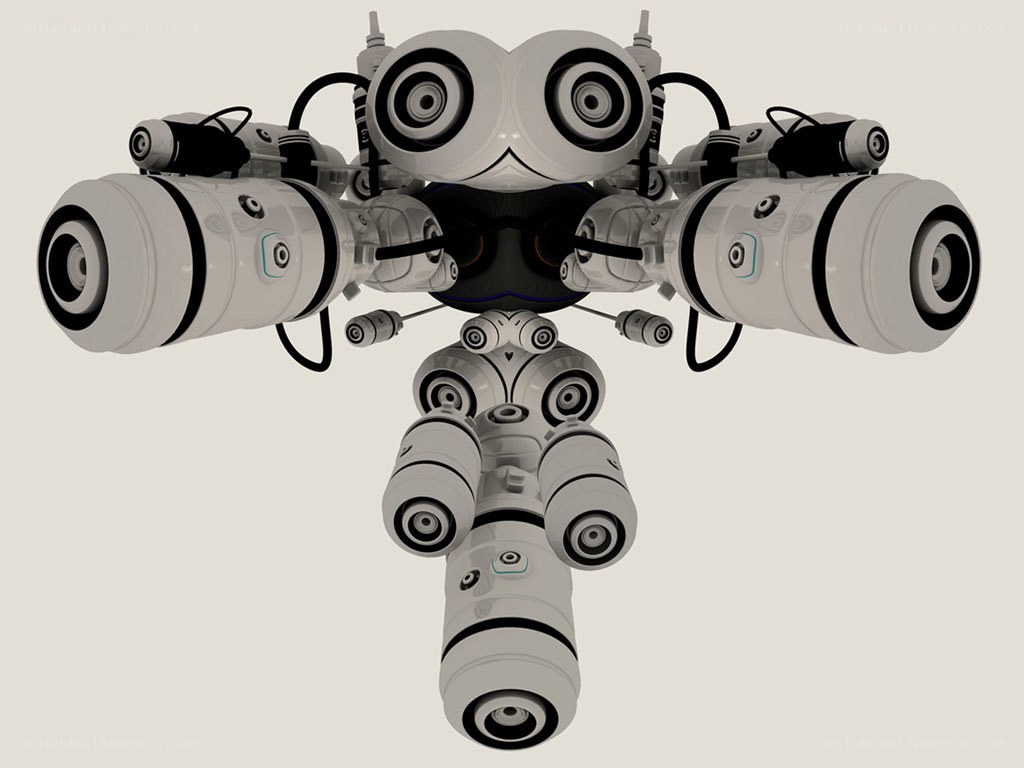 futuristic robot with multiple cameras