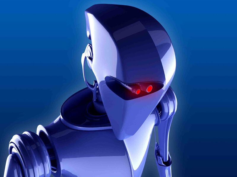 futuristic robot with red eyes