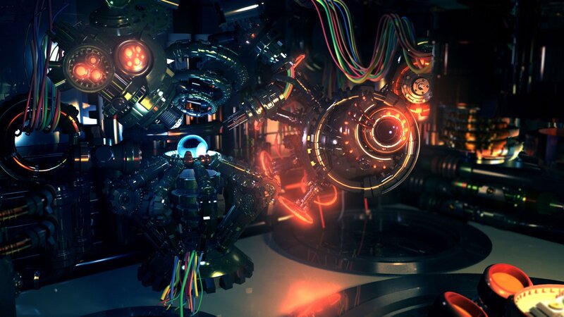 futuristic robot workshop