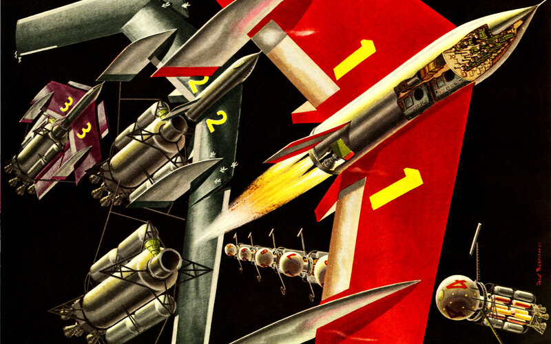 Futuristic rocket launch illustration