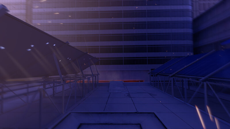 futuristic rooftop at dusk