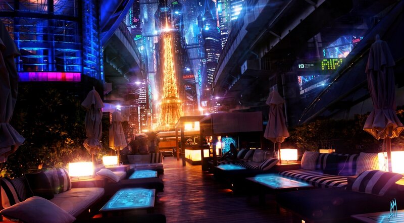 Futuristic Rooftop Lounge — Blue, Nocturnal