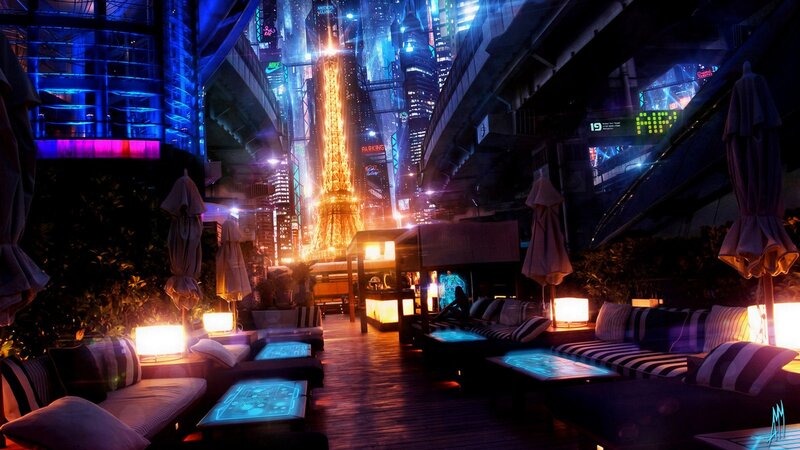 Futuristic Rooftop Lounge — Blue