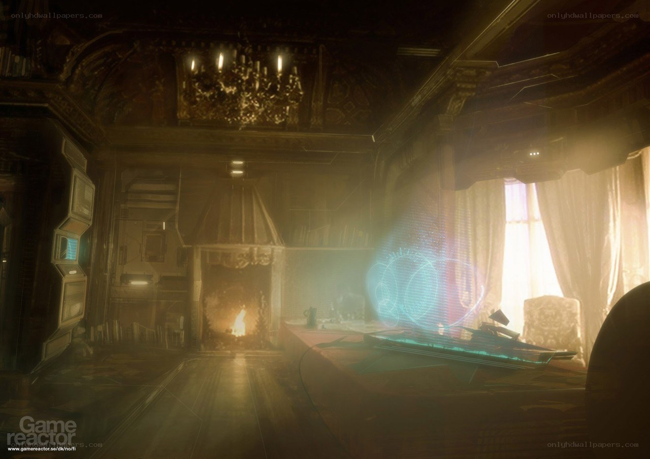 futuristic room with hologram