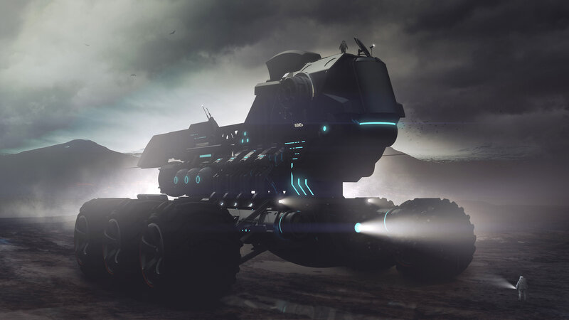 Futuristic Rover on Alien Planet — Black