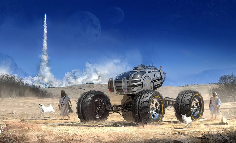 Futuristic Rover on Desert