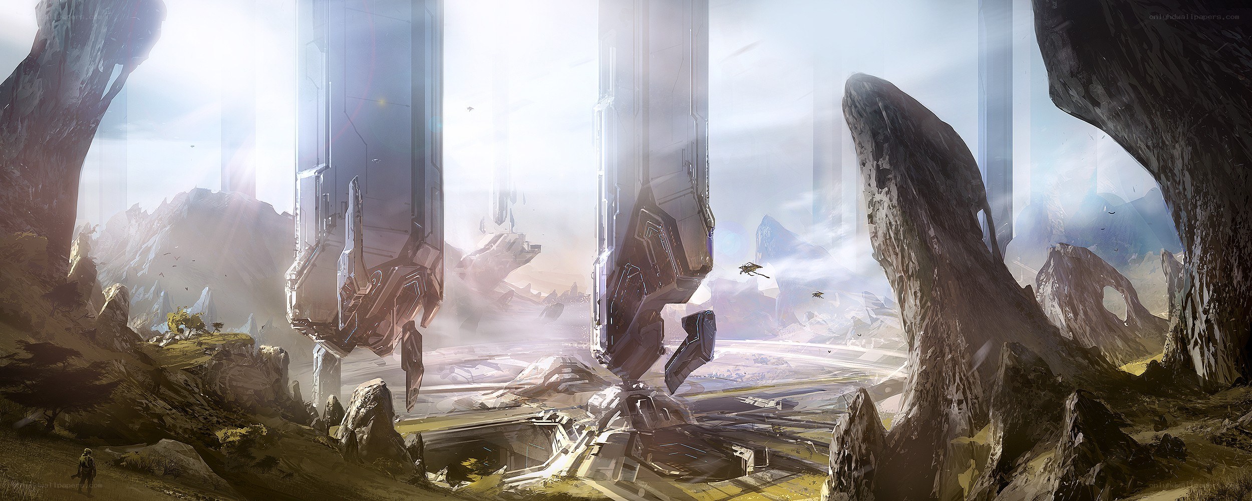 Futuristic ruins in a canyon