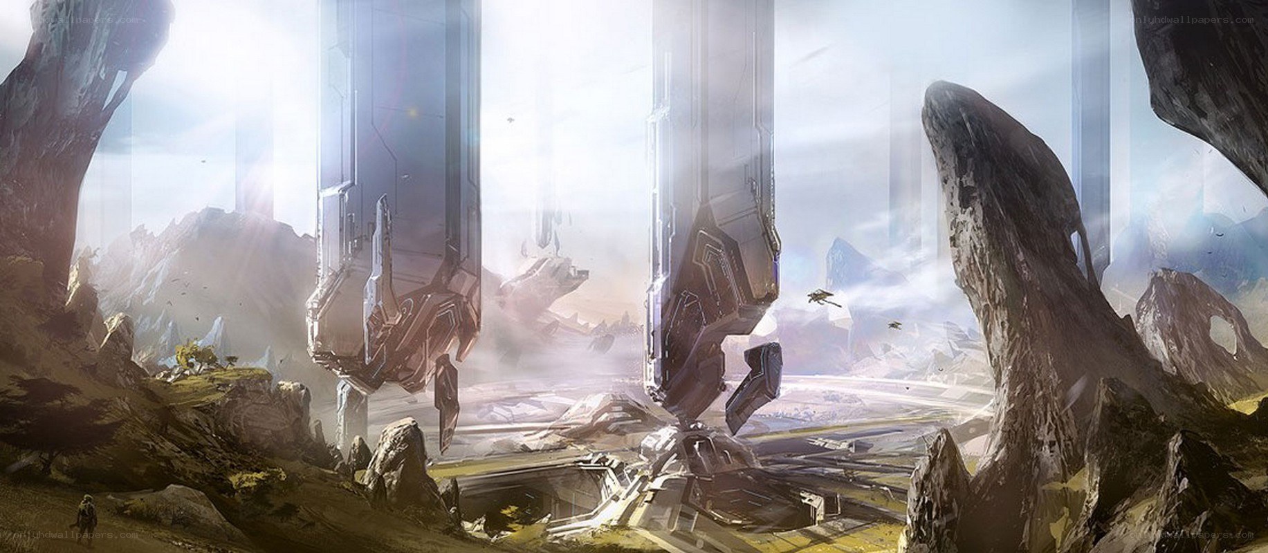 Futuristic ruins in a canyon