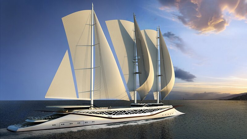 Futuristic sail yacht at sea