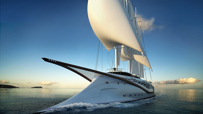 Futuristic sail yacht at sea
