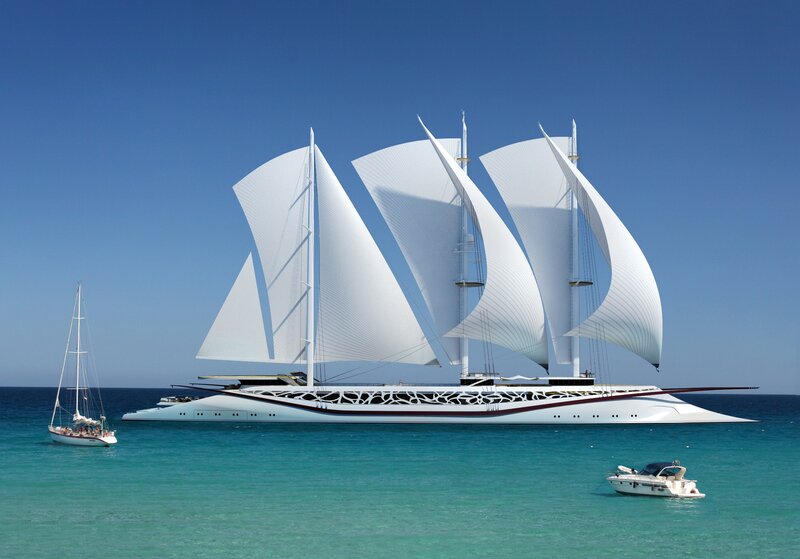 Futuristic sail yacht at sea
