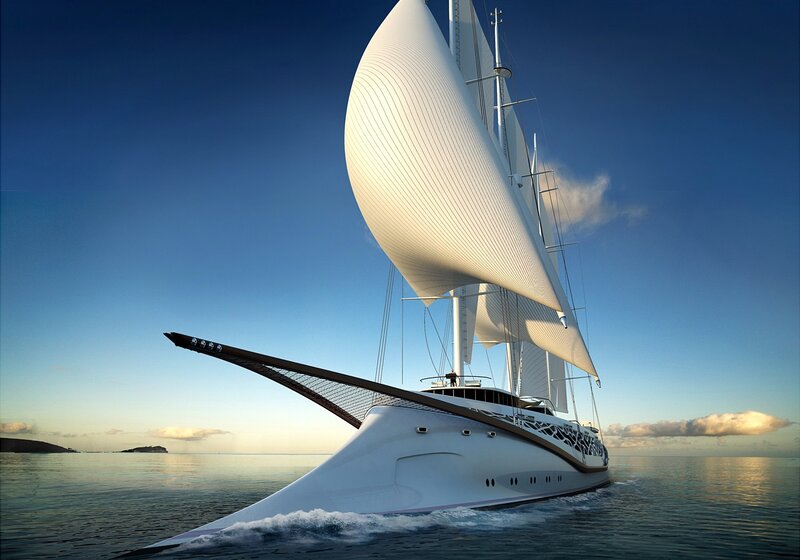 Futuristic sail yacht at sea