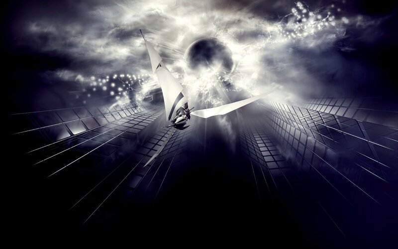 futuristic sailboat in a digital tunnel