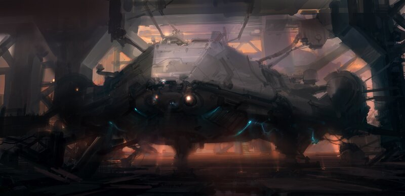futuristic ship in a hangar