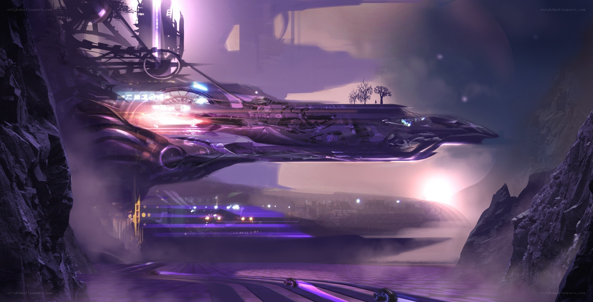 futuristic ship in canyon