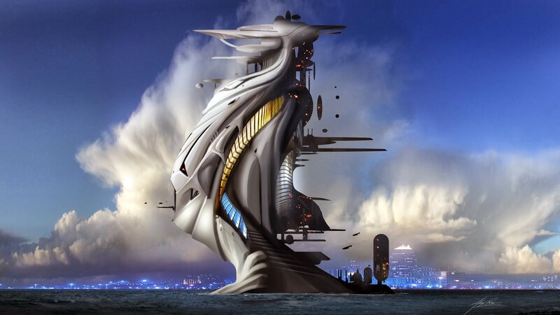 Futuristic Ship in Ocean