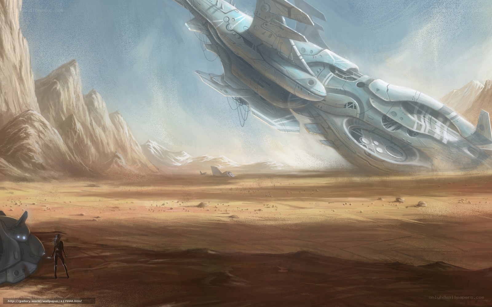 Futuristic ship on alien planet