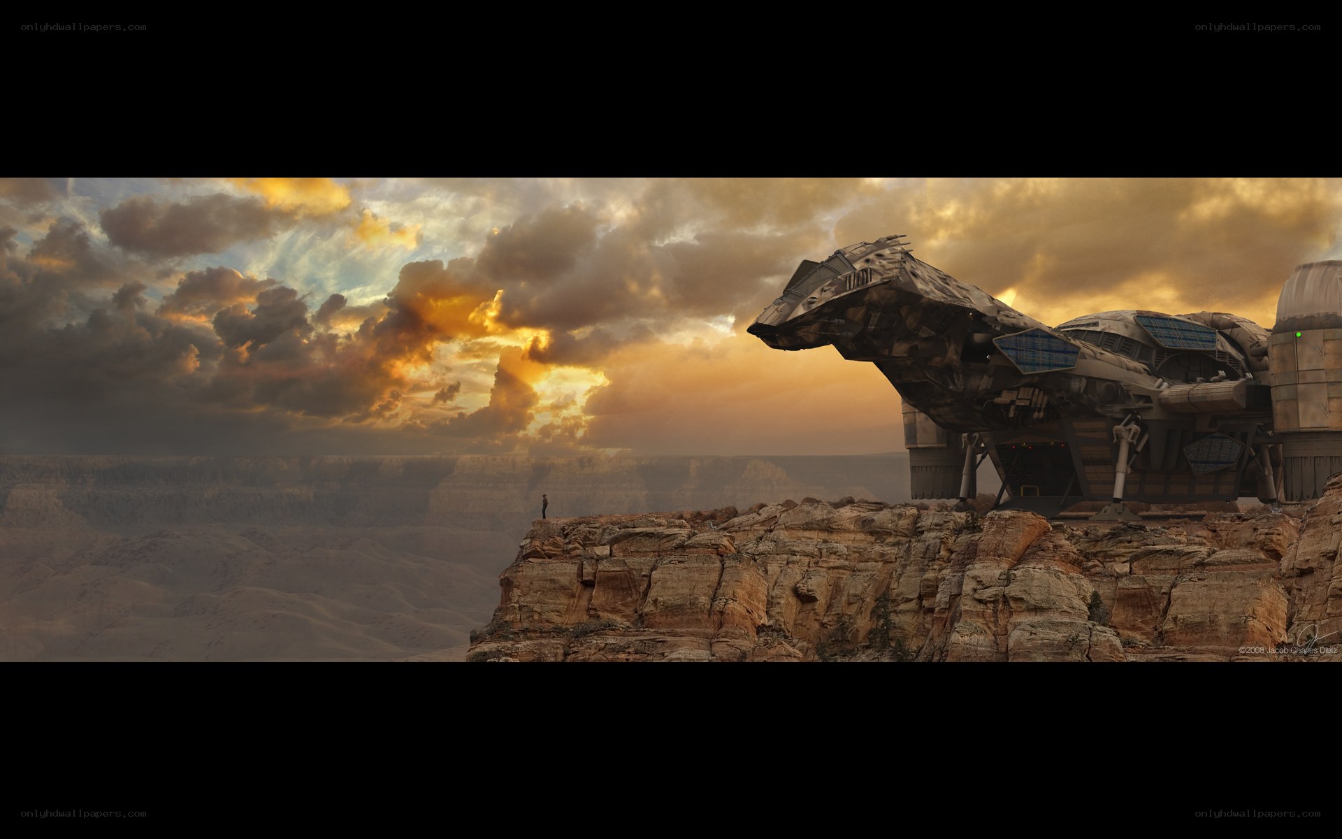 Futuristic ship on canyon edge