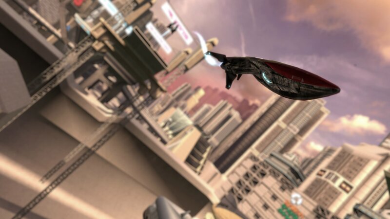 futuristic ship over city