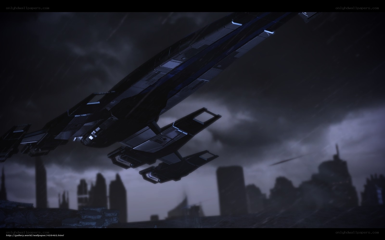 futuristic ship over city