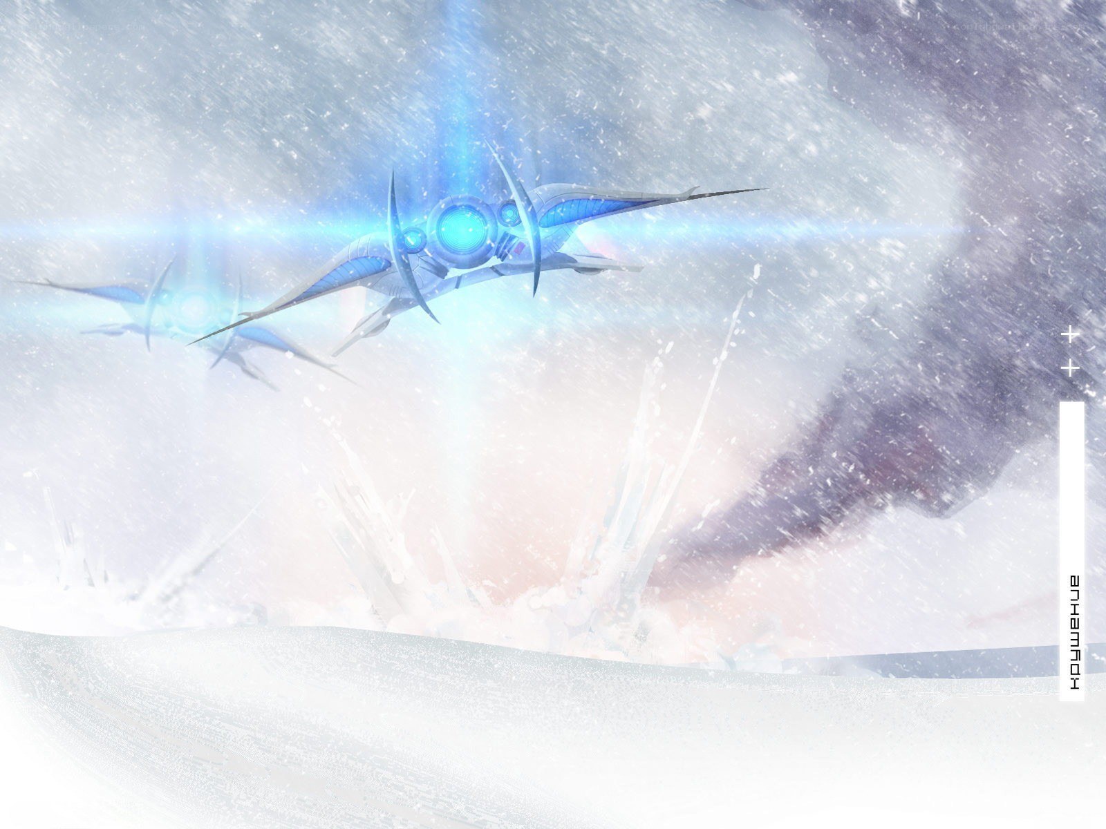 Futuristic ships in a storm