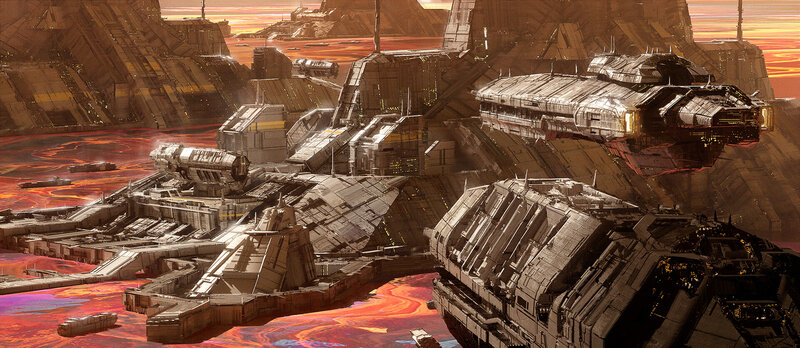 Futuristic Ships in Canyon