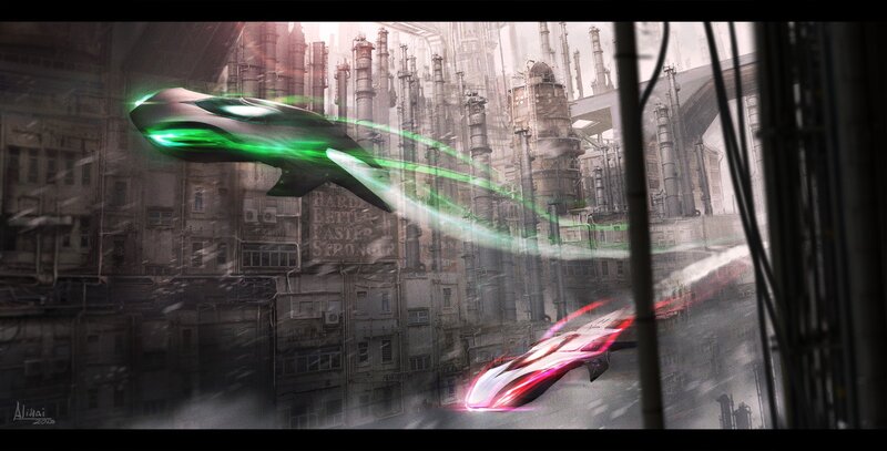 Futuristic Ships in City
