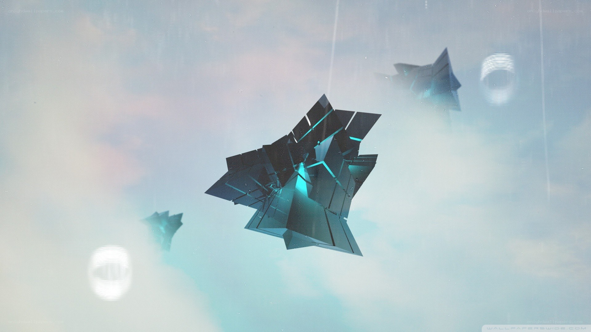 futuristic ships in cloudy sky