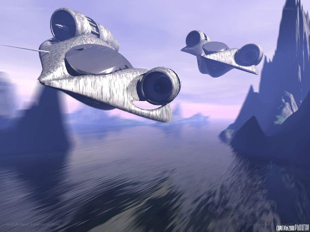 futuristic ships over alien world