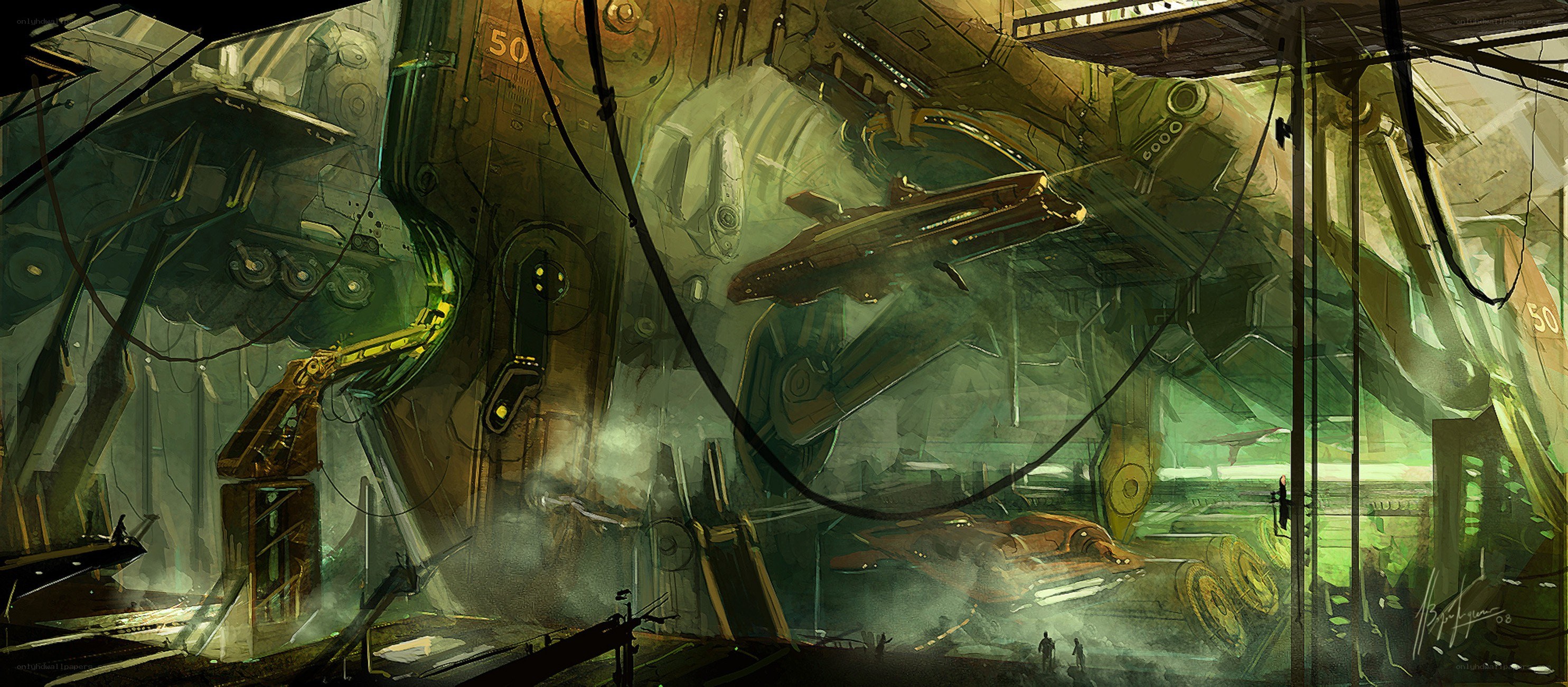futuristic shipyard interior