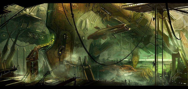 futuristic shipyard interior