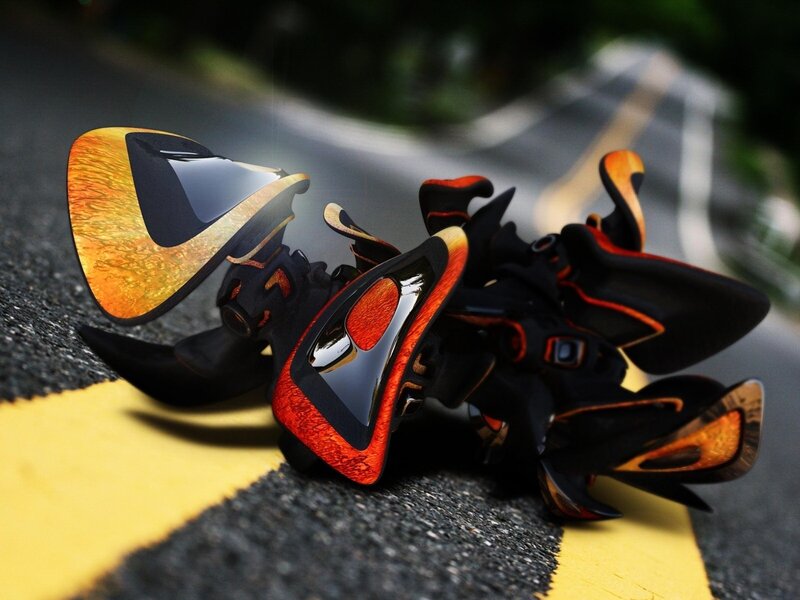 futuristic shoes on road