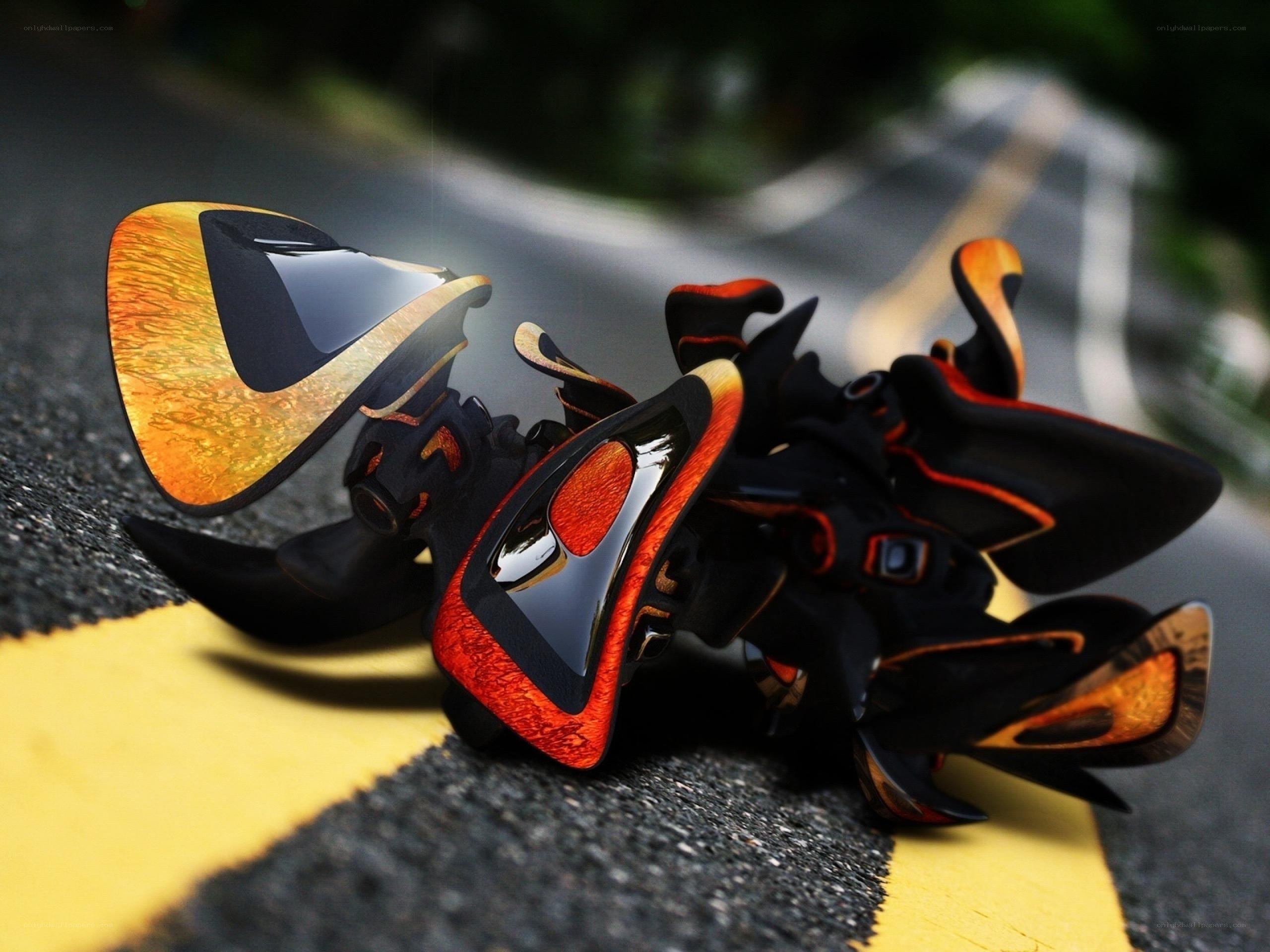 futuristic shoes on road