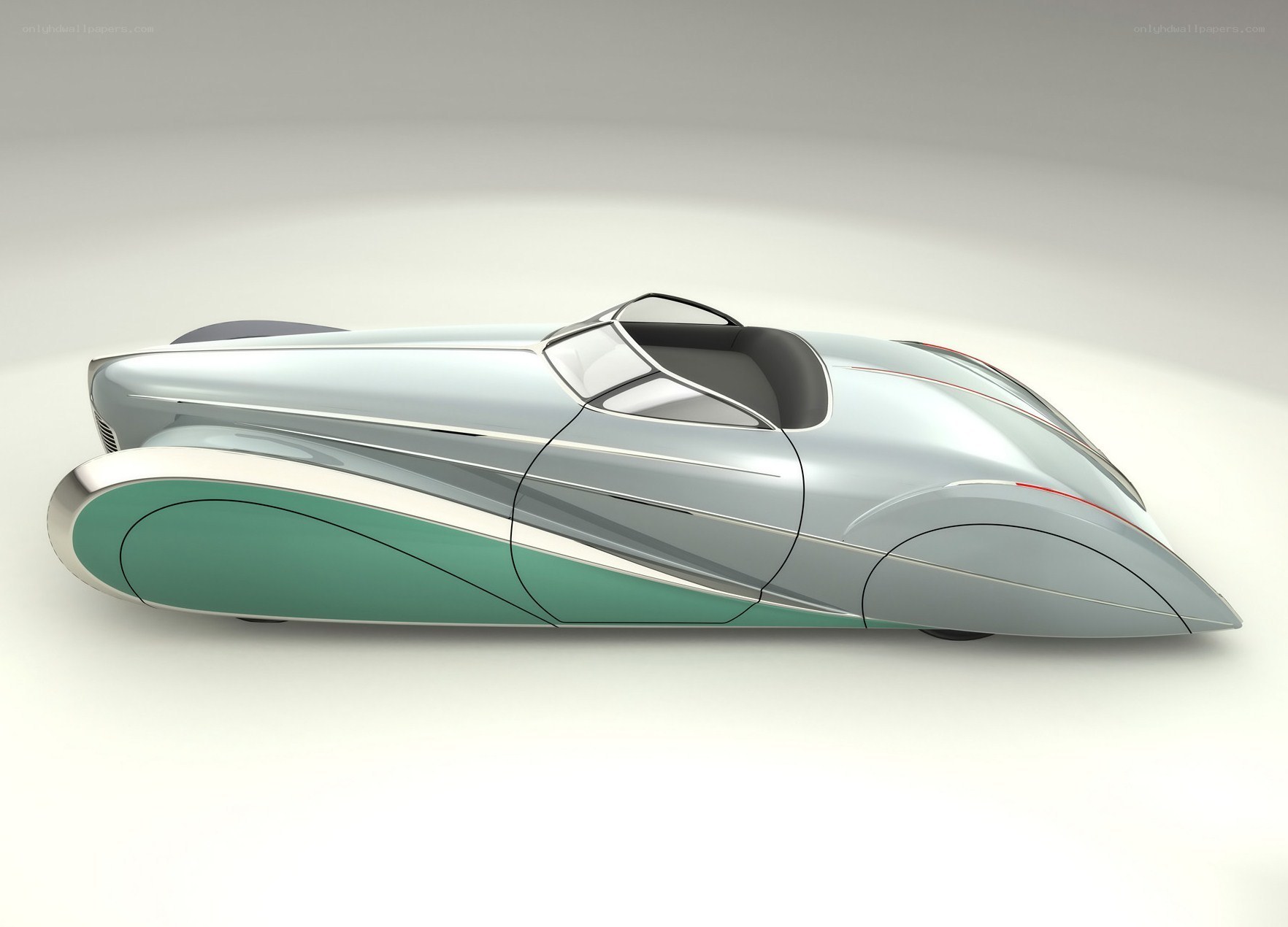 futuristic silver and green car