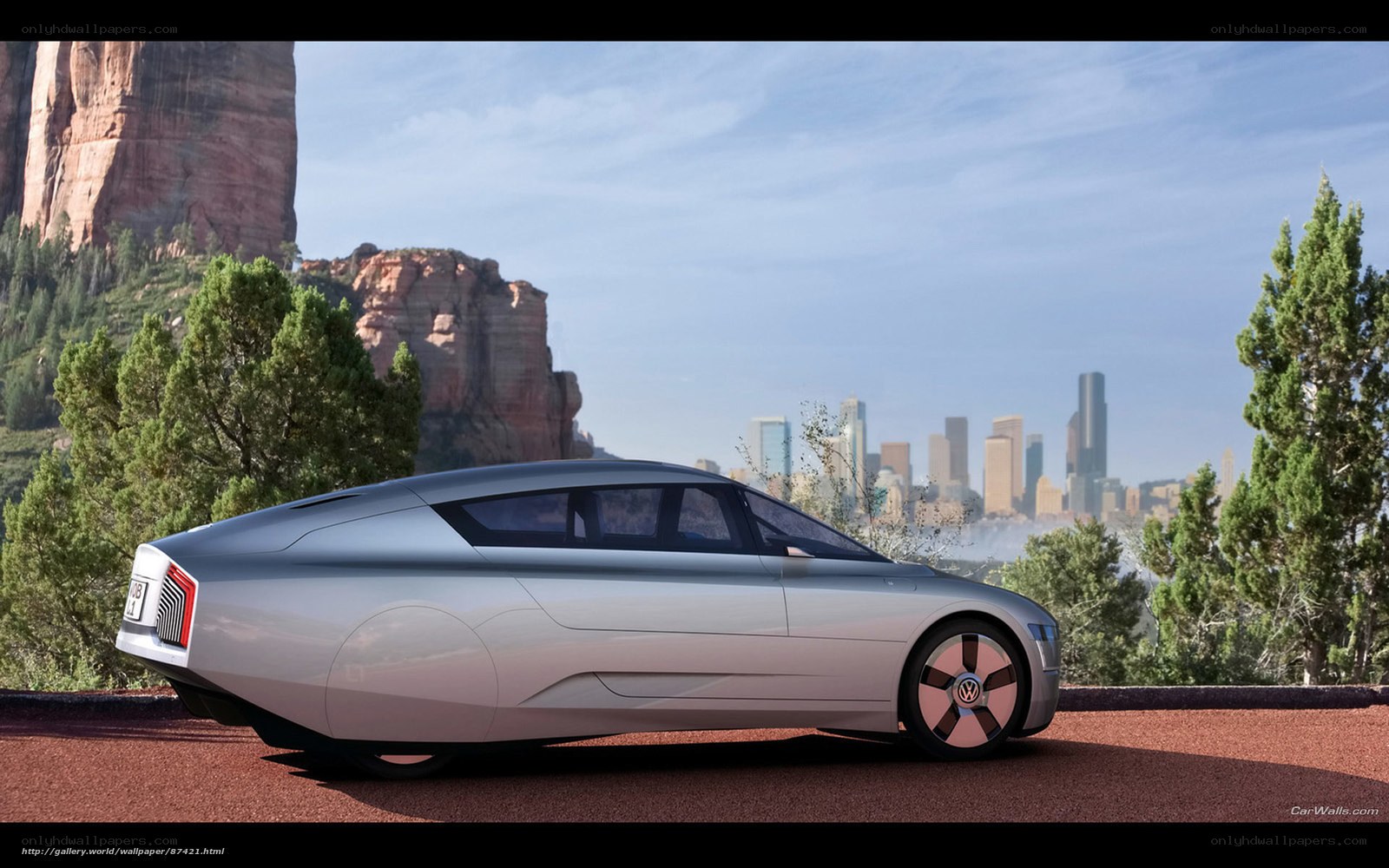 Futuristic silver car in desert