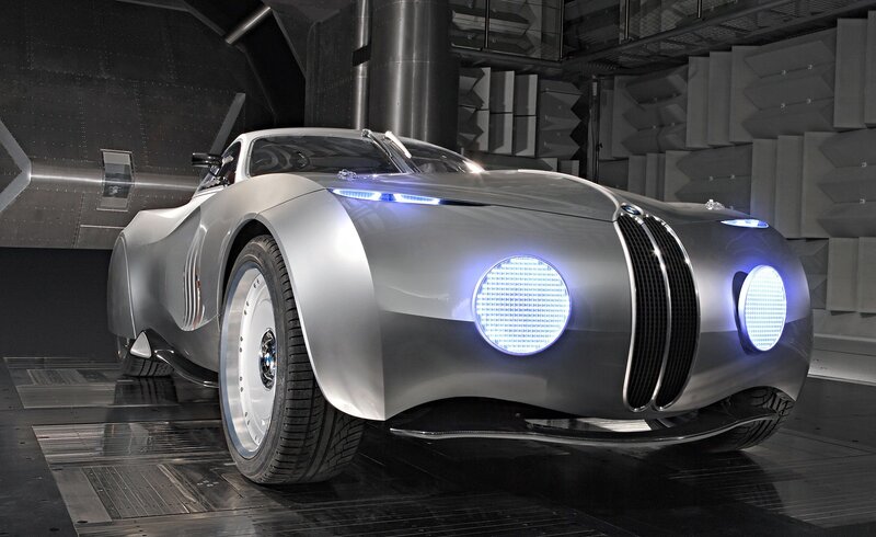 futuristic silver concept car
