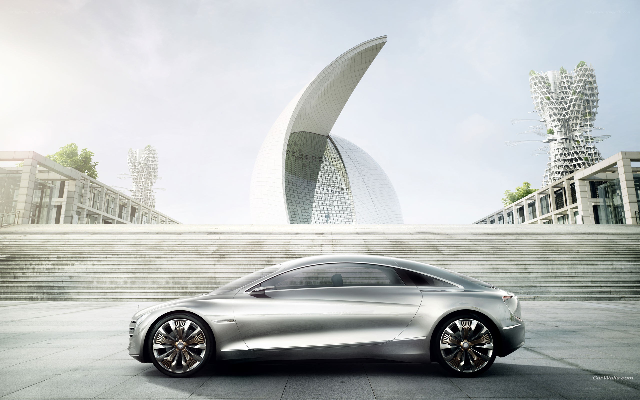 Futuristic silver concept car