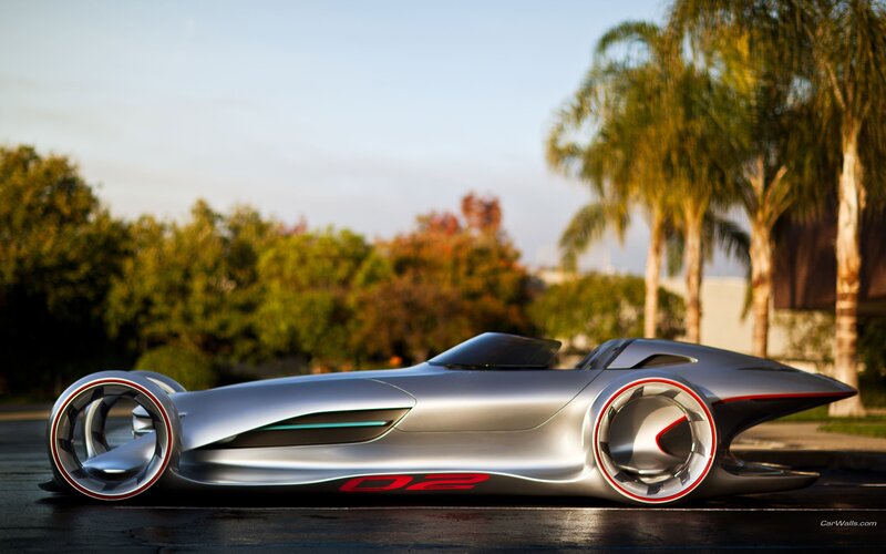 Futuristic silver concept car