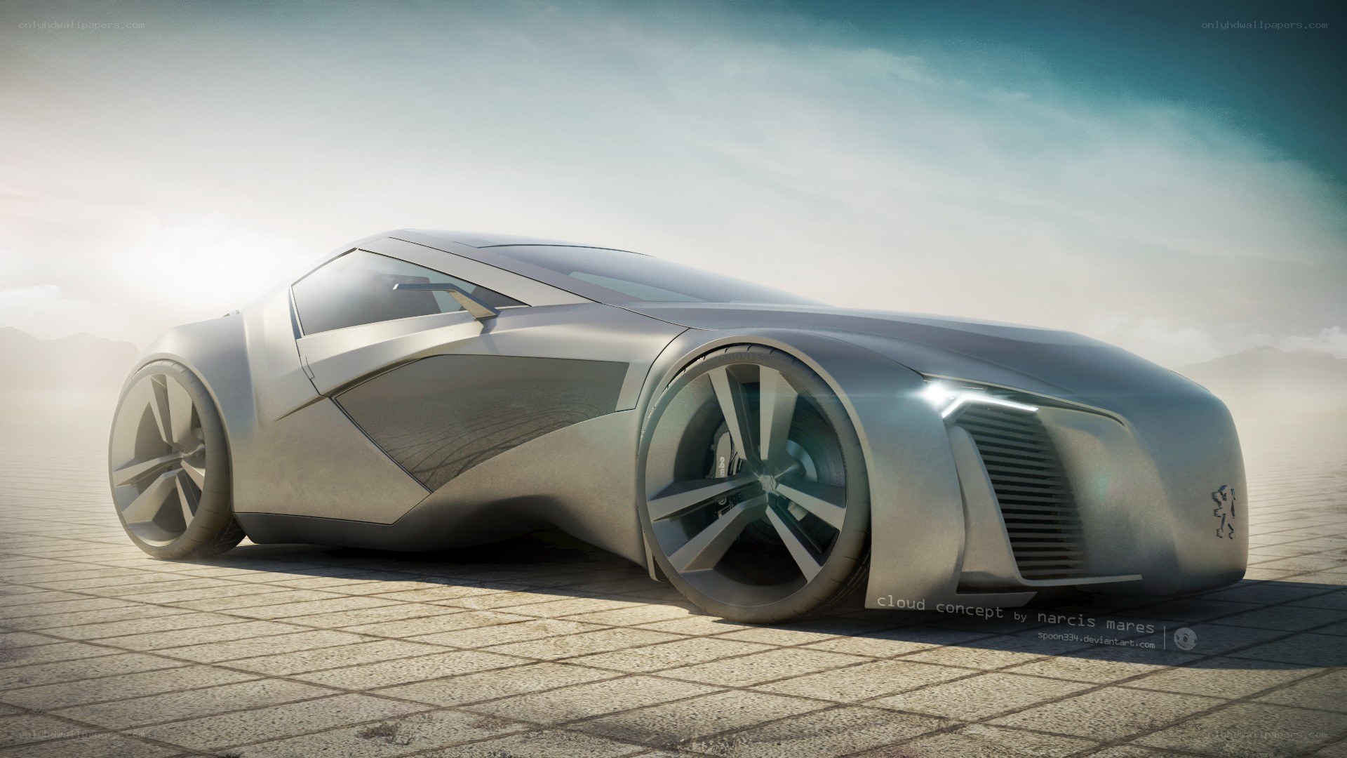 futuristic silver concept car